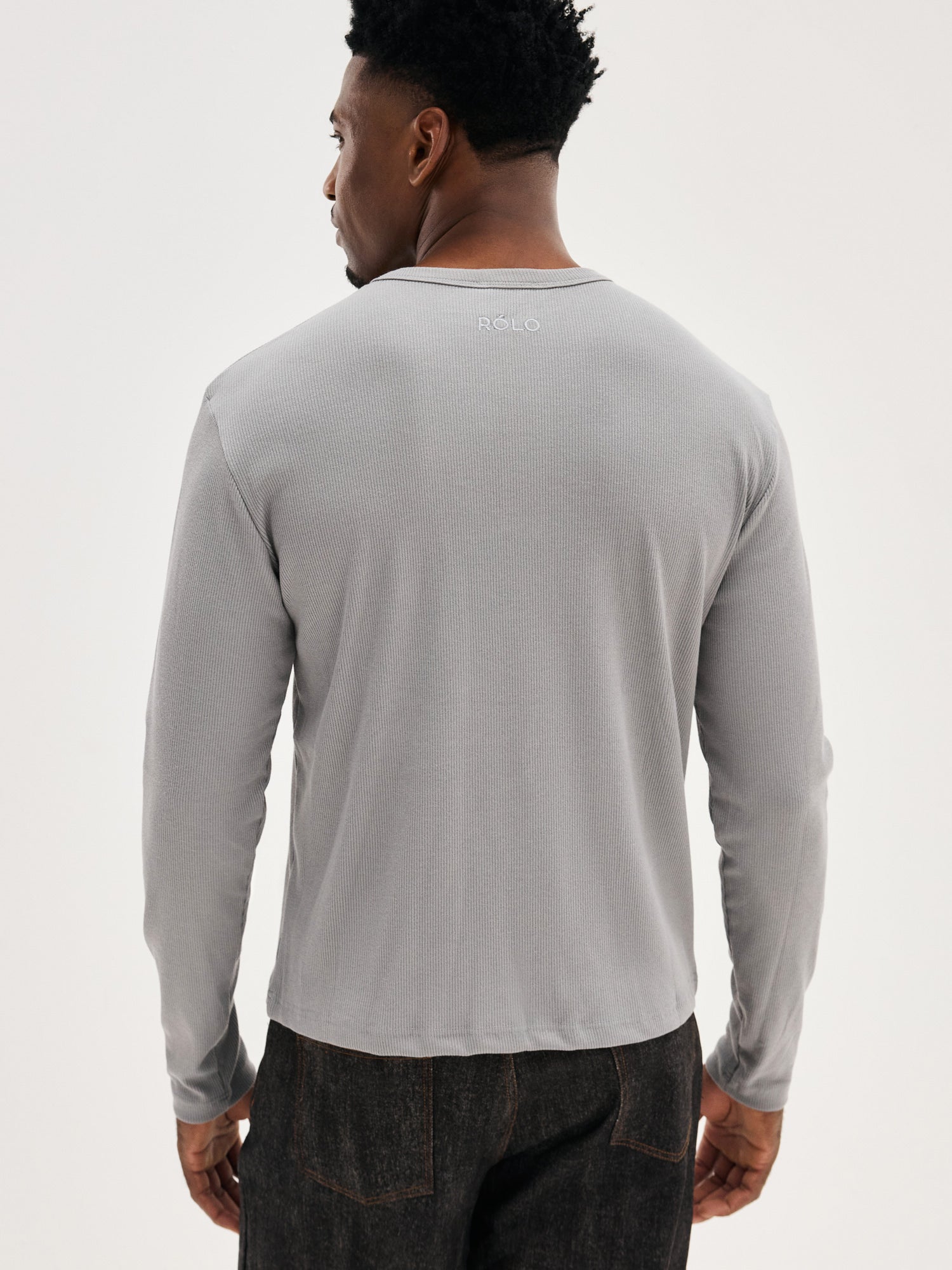 Men's Ribbed Henley - Grey