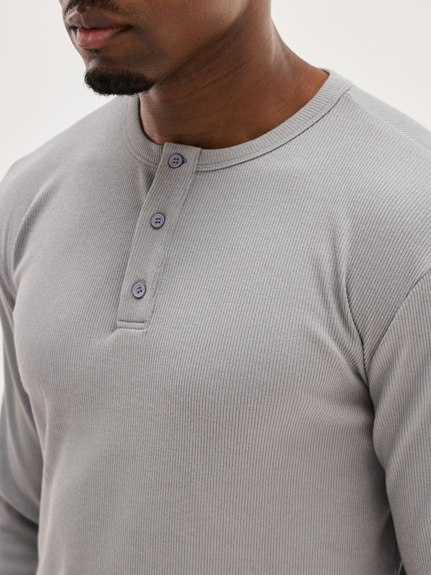 Men's Ribbed Henley - Grey