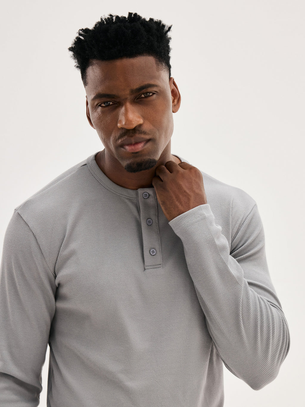 Men's Ribbed Henley - Grey