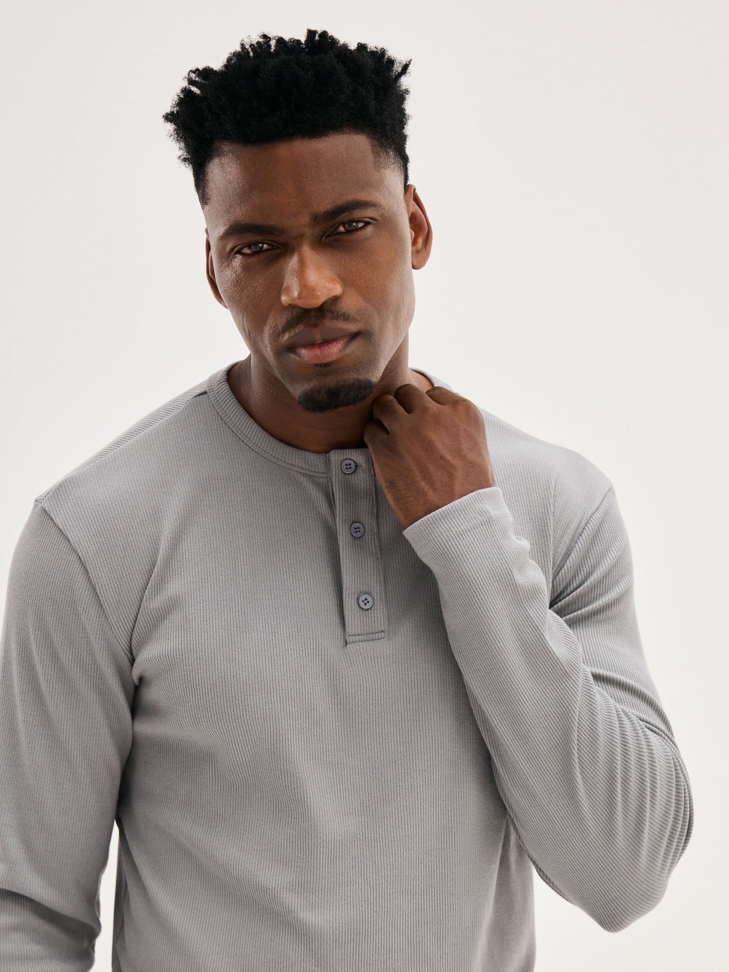 Men's Ribbed Henley - Grey