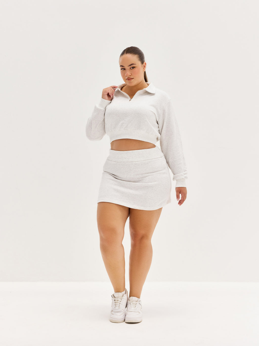 Women's Cropped Long Sleeve Polo - Grey