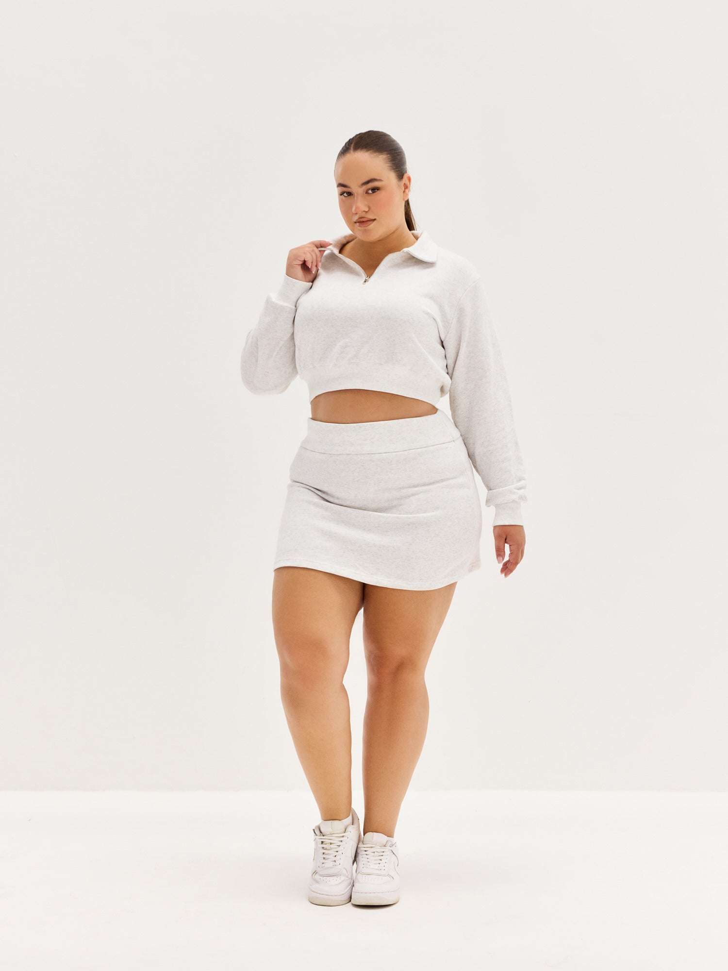 Women's Cropped Long Sleeve Polo - Grey