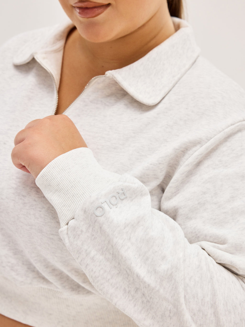 Women's Cropped Long Sleeve Polo - Grey