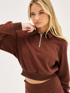 Women's Cropped Polo Long Sleeve - Brown
