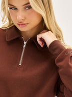Women's Cropped Polo Long Sleeve - Brown