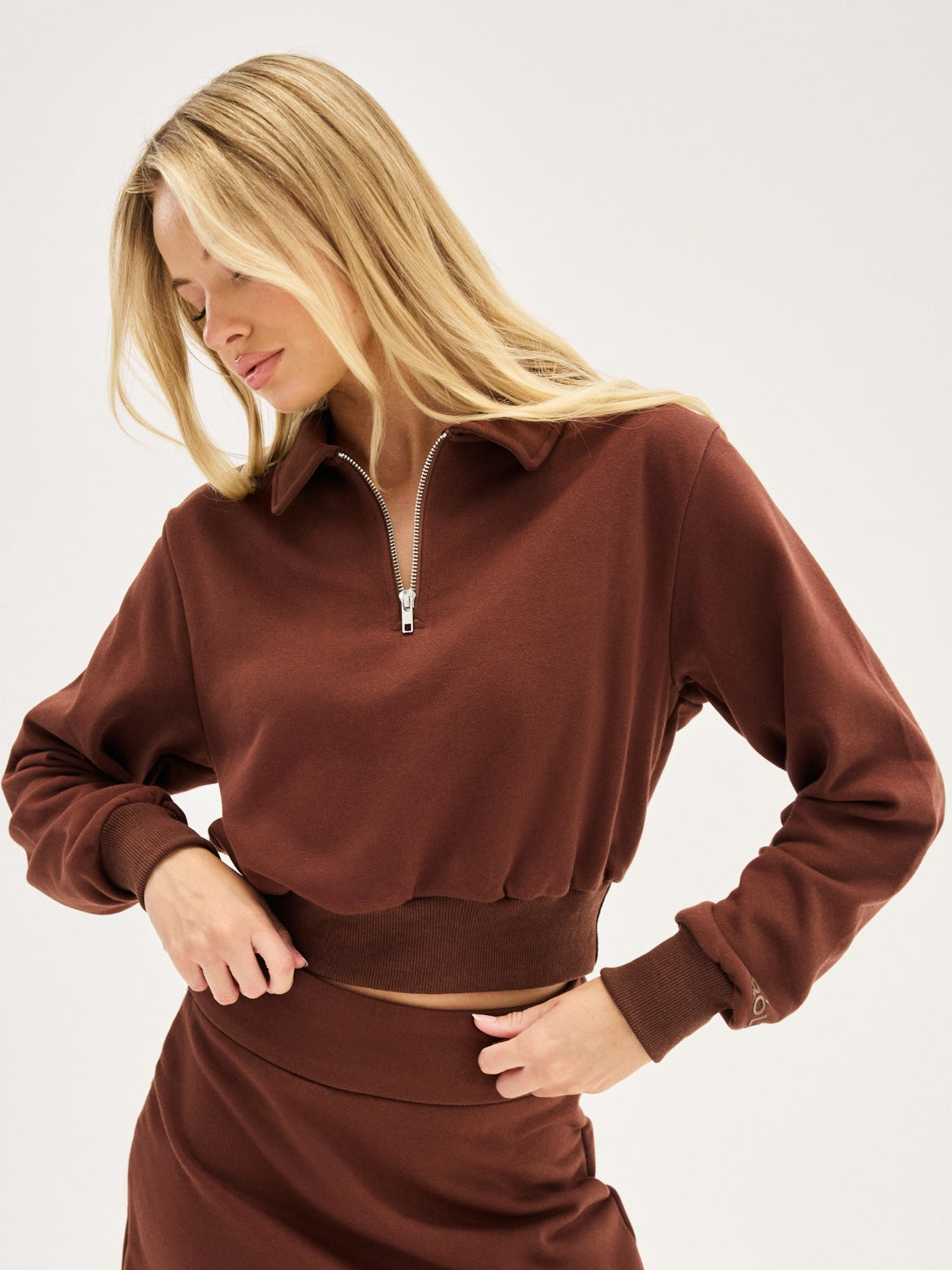 Women's Cropped Polo Long Sleeve - Brown