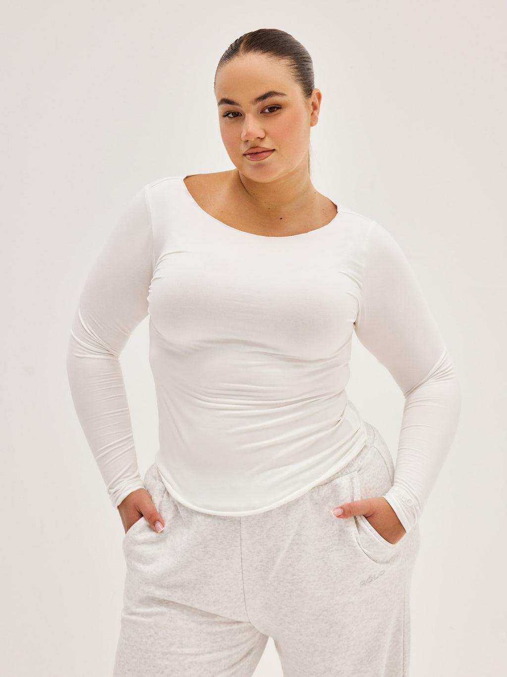 Women's Soft Boatneck Long Sleeve - White