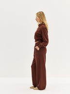 Women's Cropped Polo Long Sleeve - Brown