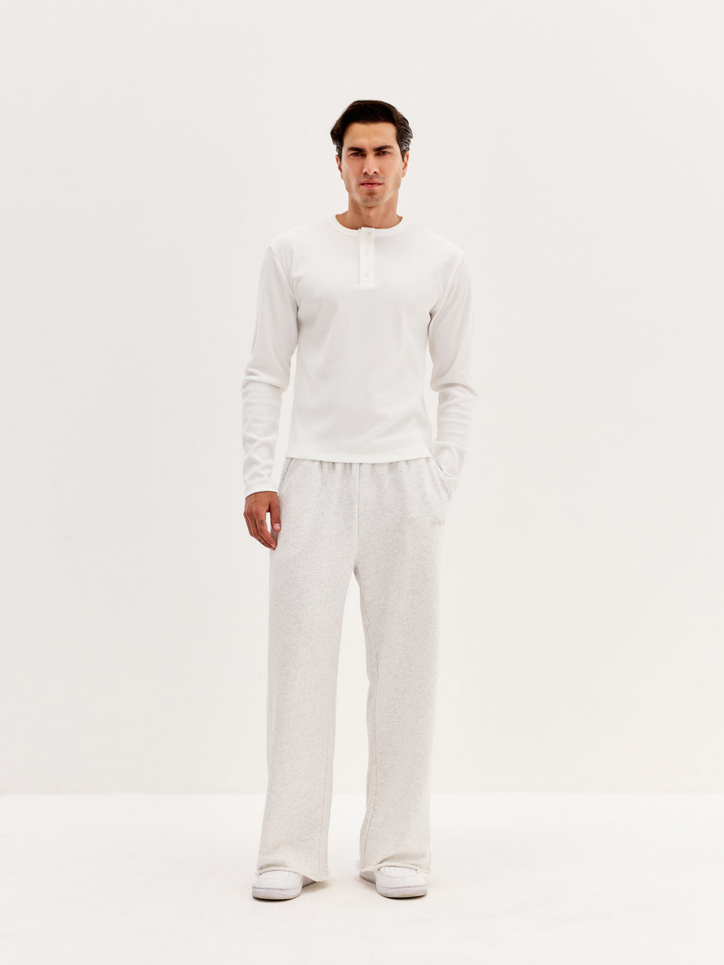 Men's Ribbed Henley - White