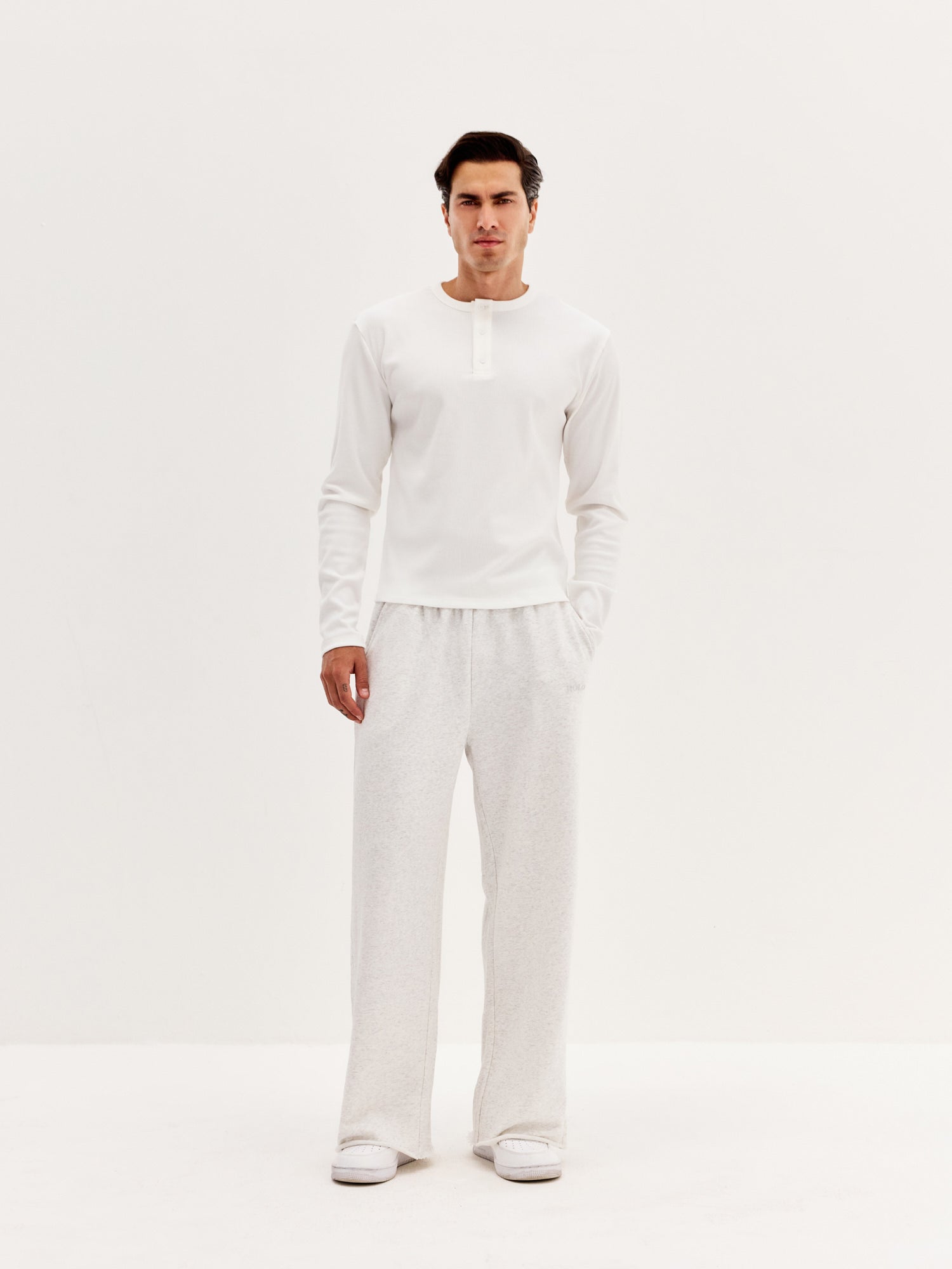 Men's Ribbed Henley - White