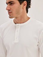 Men's Ribbed Henley - White
