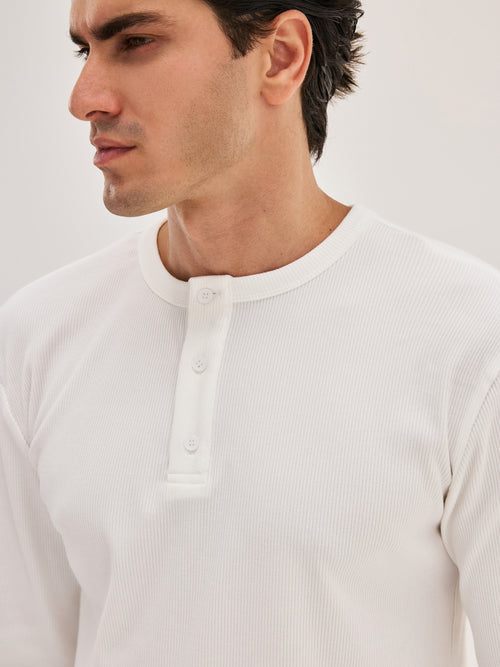 Men's Ribbed Henley - White