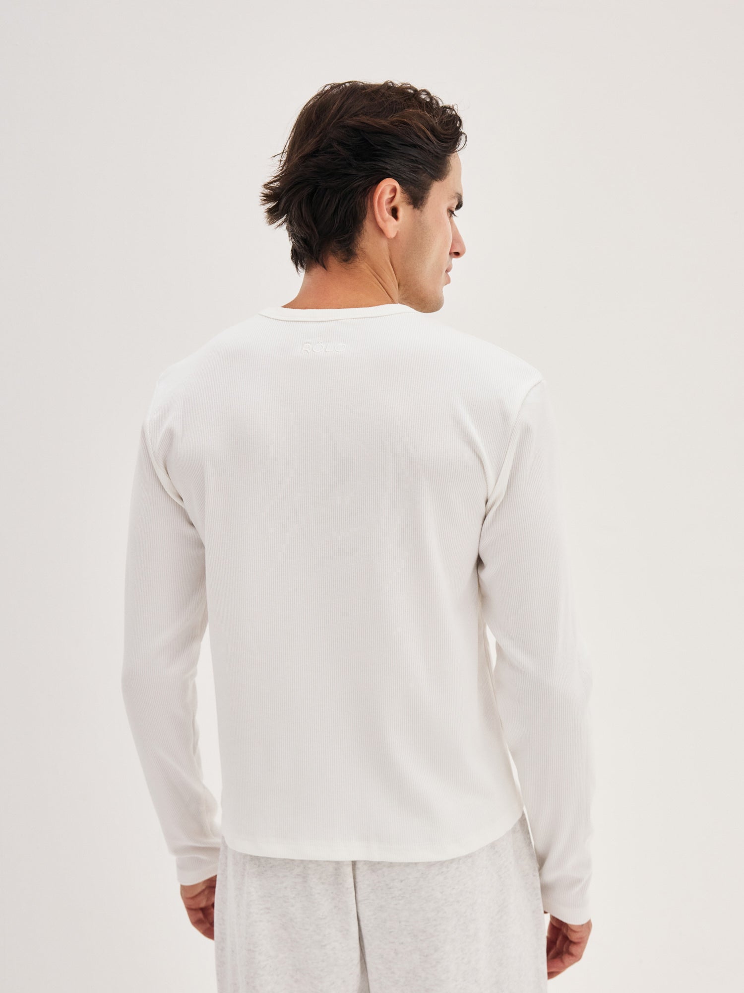 Men's Ribbed Henley - White