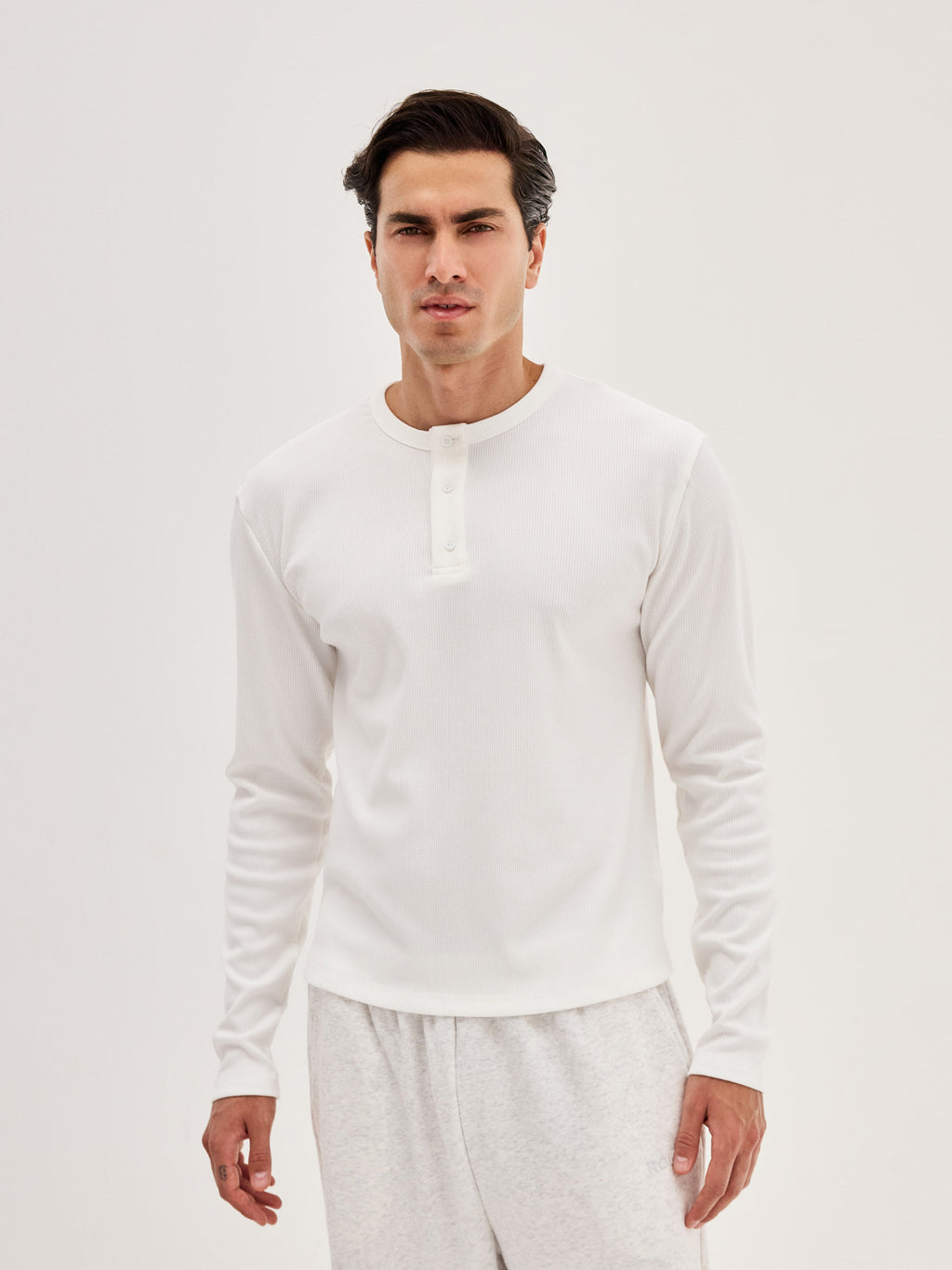 Men's Ribbed Henley - White