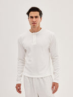 Men's Ribbed Henley - White