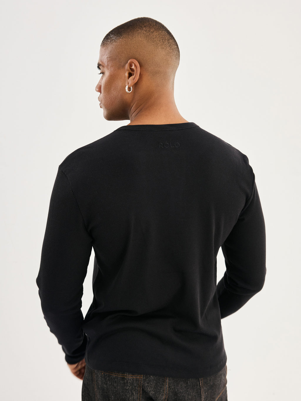 Men's Ribbed Henley - Black