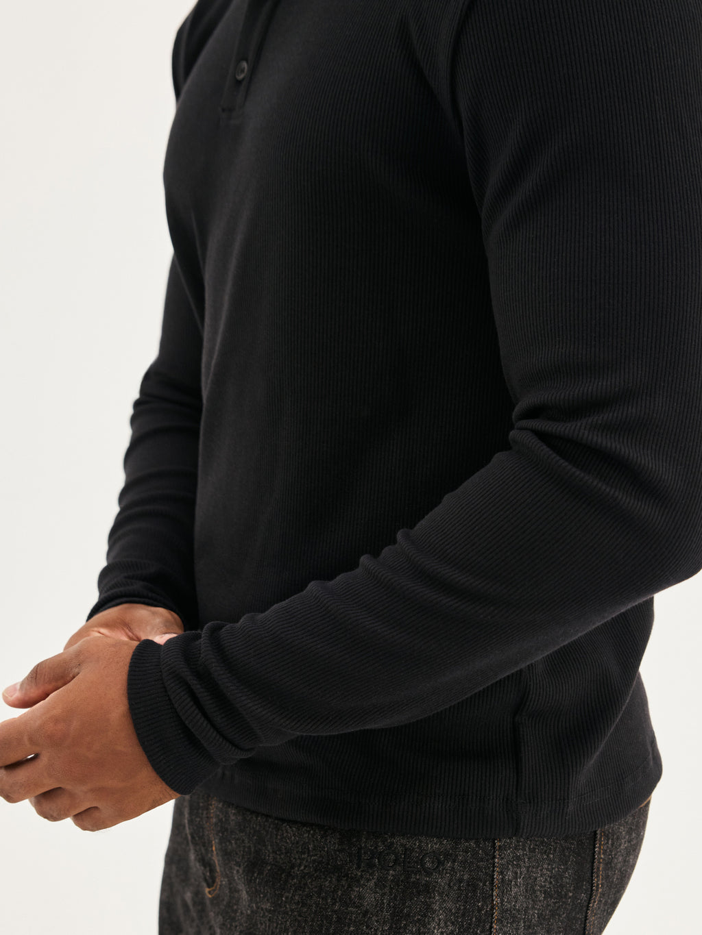 Men's Ribbed Henley - Black