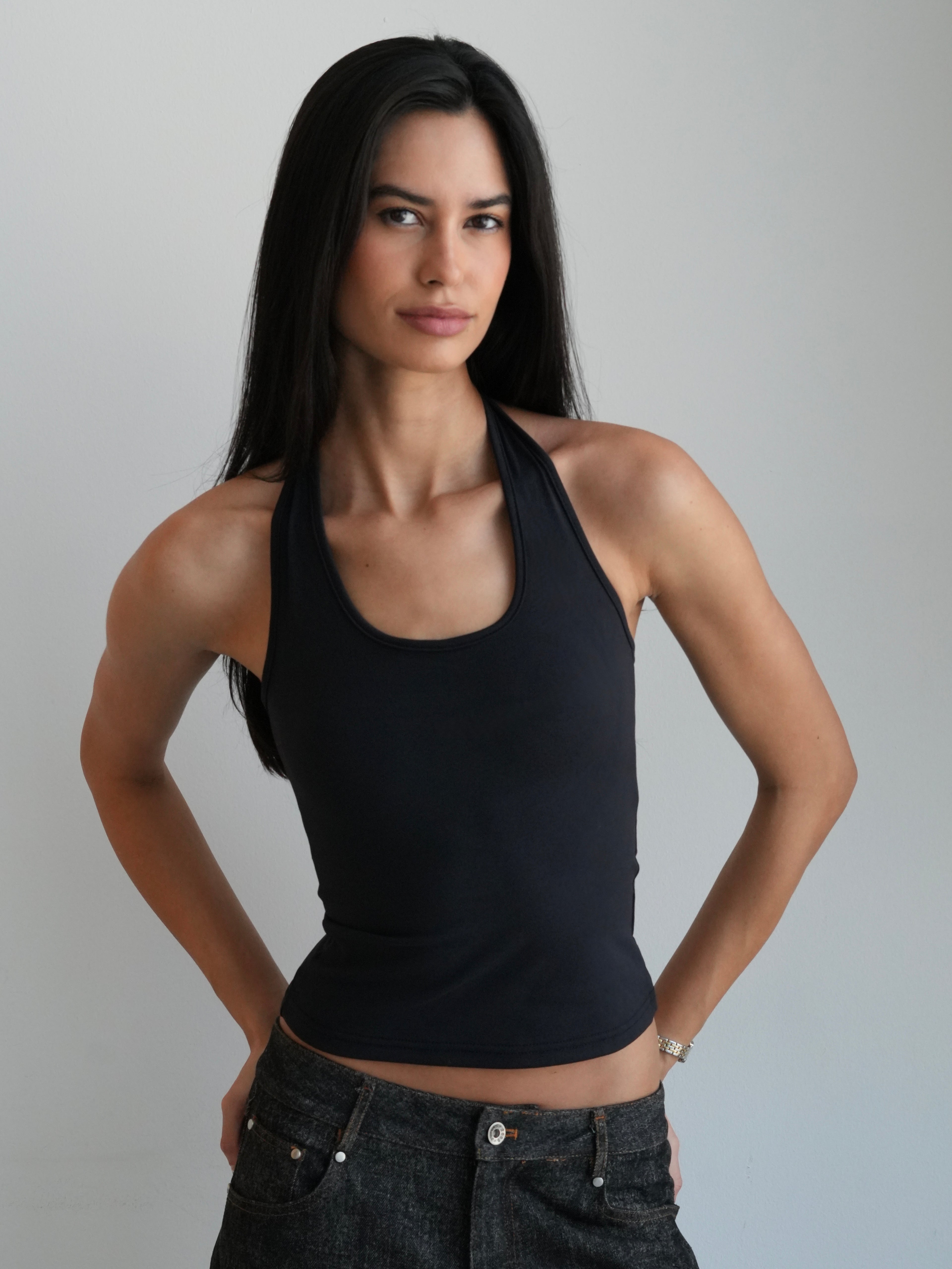 Women's Soft Halter Neck Top - Black