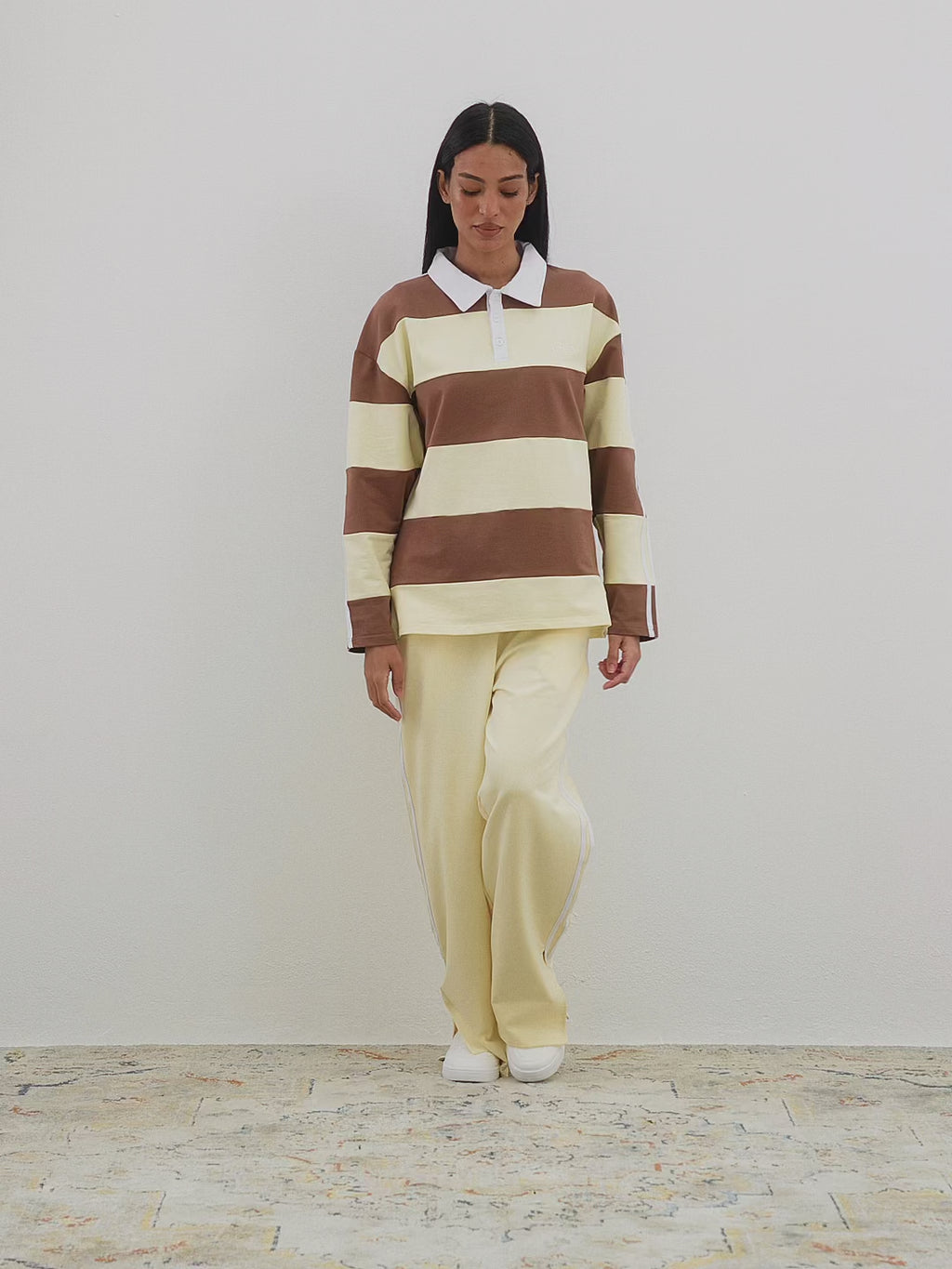 Wide Stripe Rugby Polo - Chocolate Beige