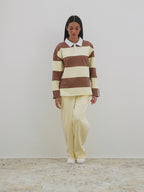 Wide Stripe Rugby Polo - Brown/Yellow