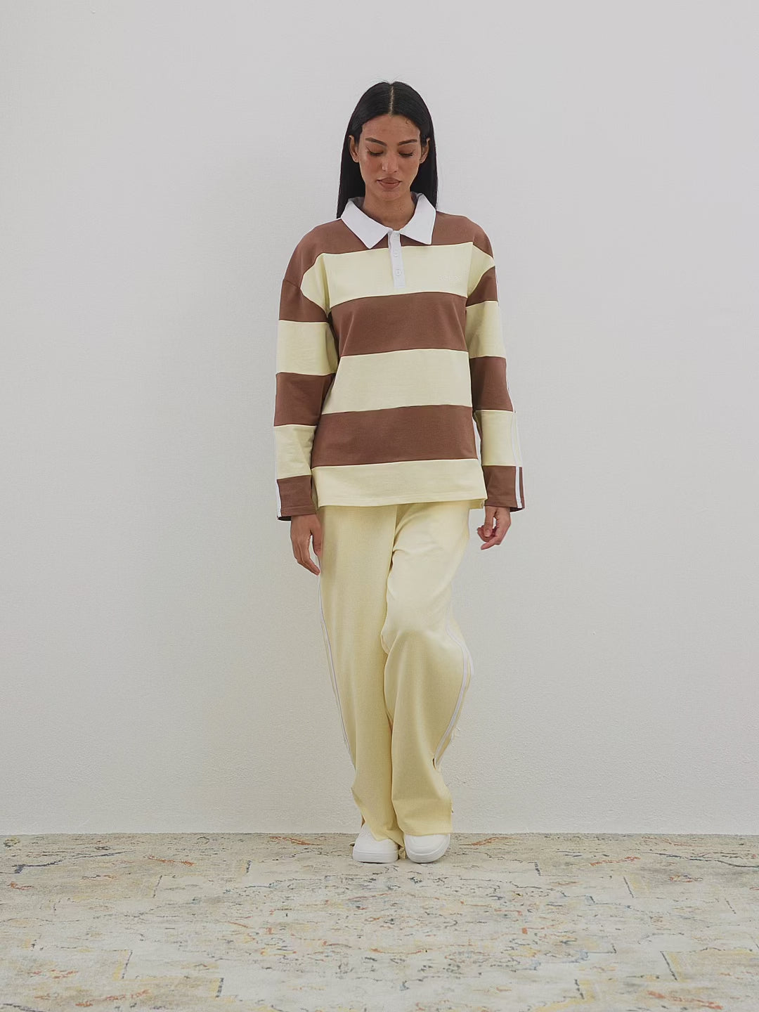 Wide Stripe Rugby Polo - Chocolate Beige