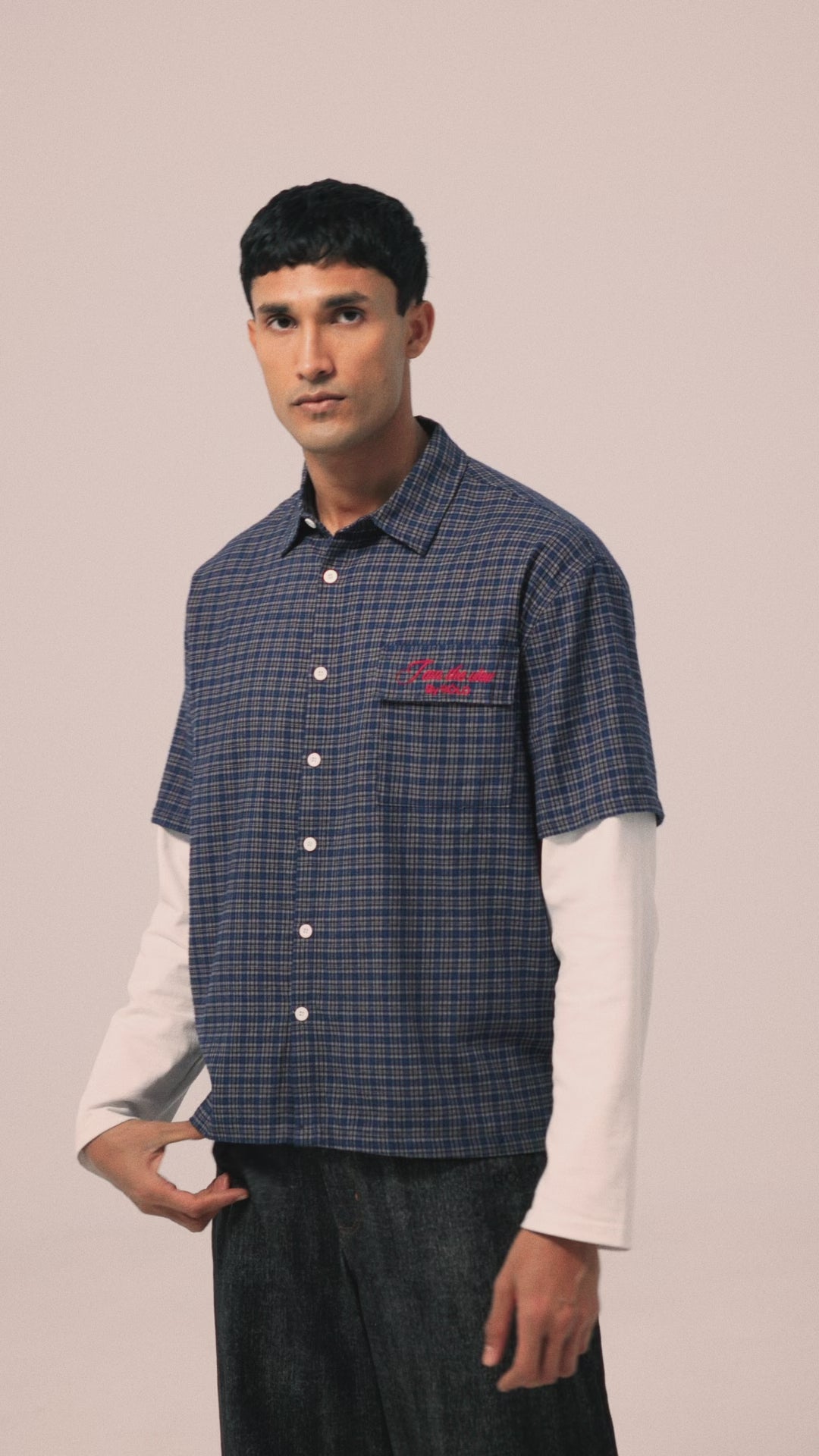Short Sleeve Button-Up Shirt - Navy