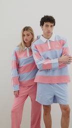 Wide Stripe Rugby Polo - Pink/Blue