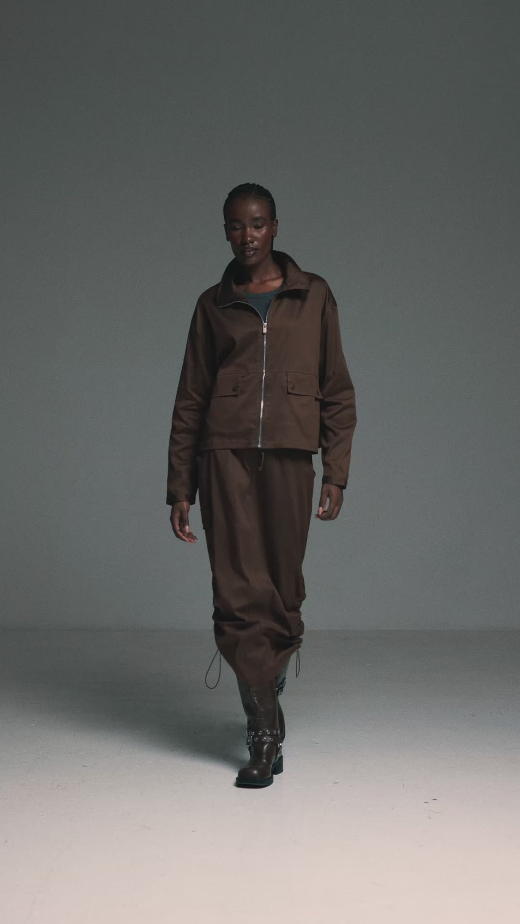 Women's Cropped Track Jacket - Brown
