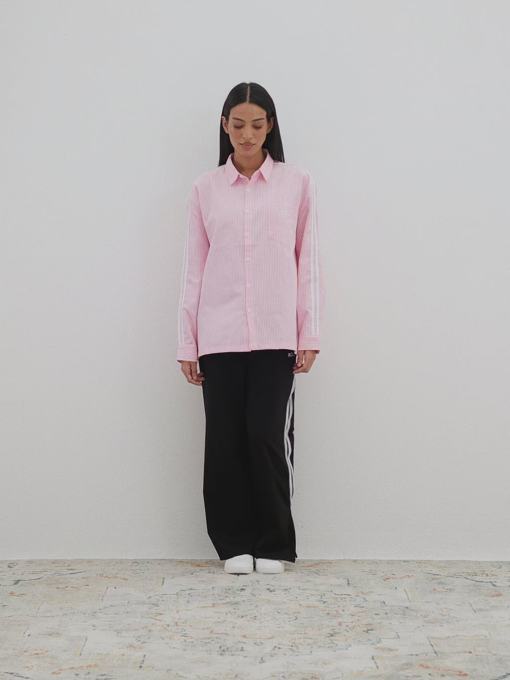 Striped Oversized Shirt - Mauve Red
