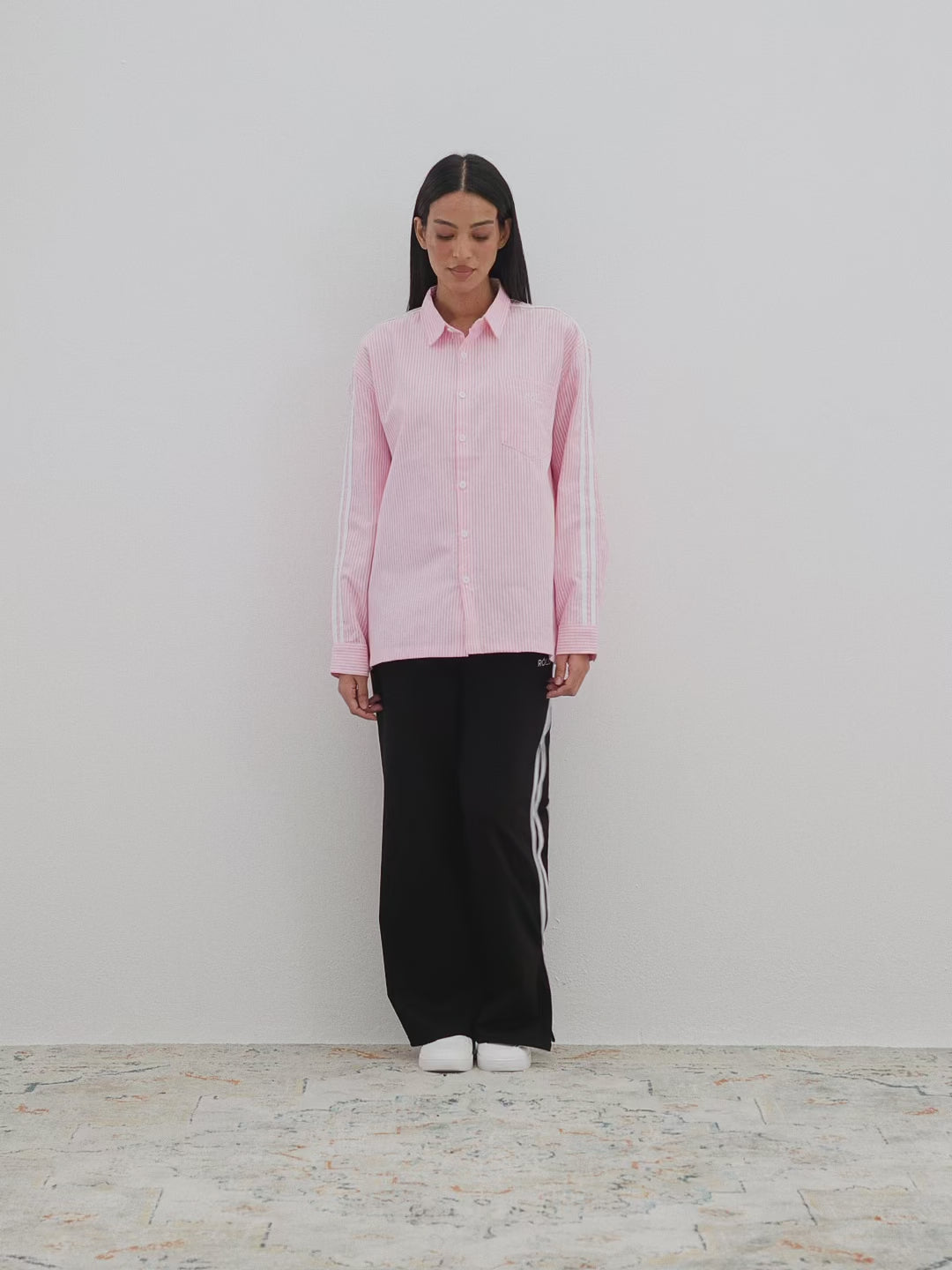 Striped Oversized Shirt - Mauve Red